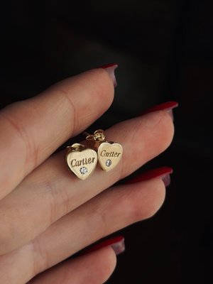 Женские золотые серьги "Сердце" с фианитами 585 пробы 0016-1 фото