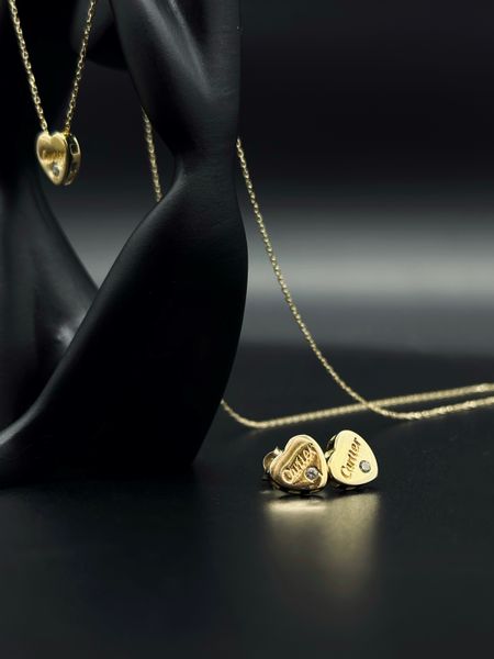 Женские золотые серьги "Сердце" с фианитами 585 пробы 0016-1 фото